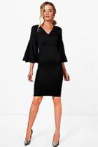 Boohoo Jennifer Flare Sleeve Fitted Midi Dress