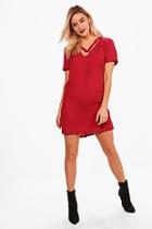 Boohoo Amber Eyelet Cross Strap Shift Dress