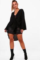 Boohoo Plus Zoe Knot Front Woven Tunic Blouse