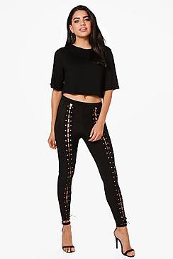 Boohoo Daisy Lace Up Trousers & Boxy Crop Co-ord Set