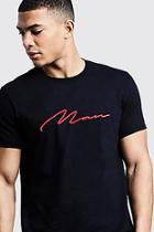 Boohoo Red 3d Man Signature Embroidered T-shirt