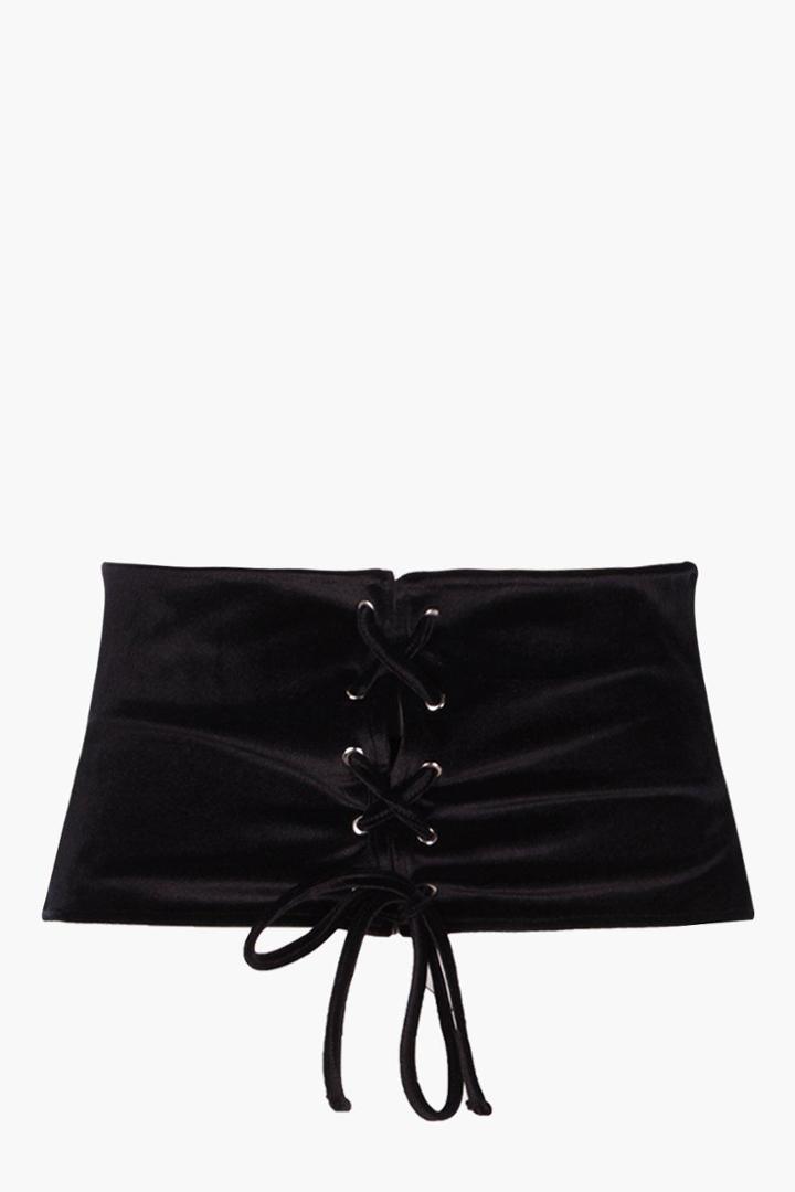 Boohoo Plus Katy Velvet Lace Up Corset Black