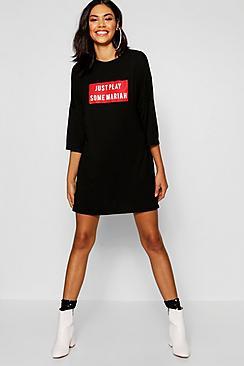 Boohoo Christmas Just Play 3/4 Sleeve T-shirt Dress