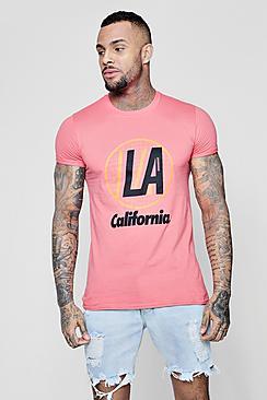 Boohoo La Neon Print Roll Sleeve T-shirt
