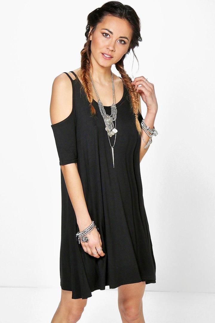 Boohoo Lola Cold Shoulder Swing Dress Black