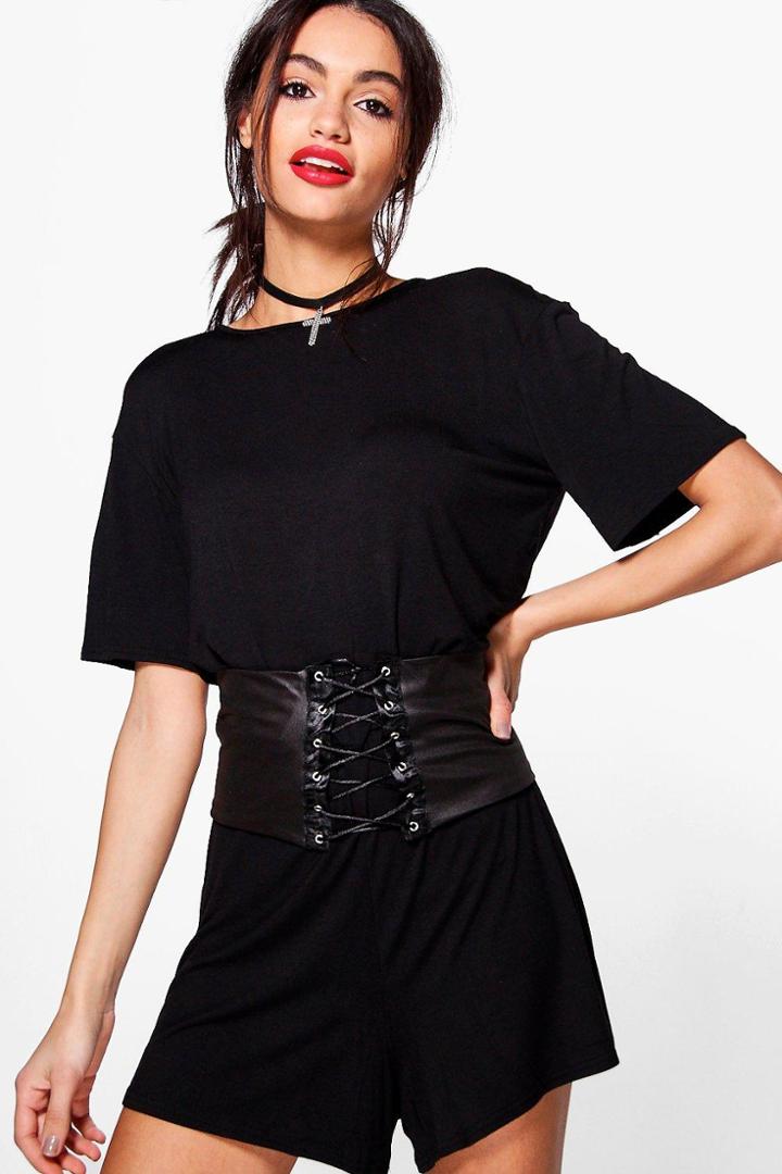 Boohoo Joana Corset Detail Swing Playsuit Black
