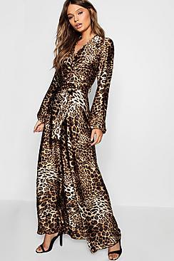 Boohoo Leopard Print Satin Maxi Dress