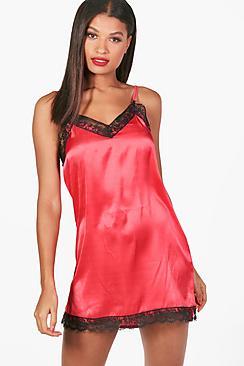 Boohoo Robyn Satin Eyelash Lace Nightdress
