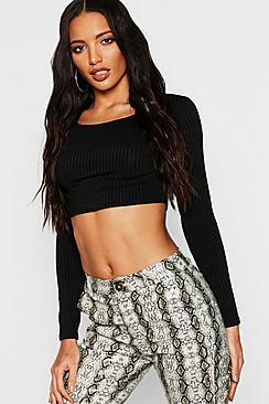 Boohoo Jumbo Rib Neon Long Sleeve Crop
