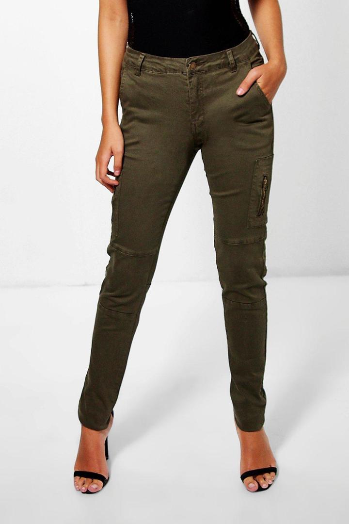 Boohoo Carla Utility Skinny Jeans Khaki