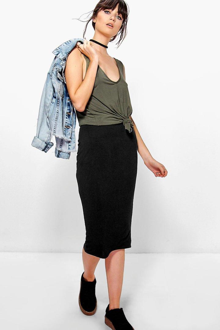 Boohoo Brea Basic Jersey Midi Skirt Black
