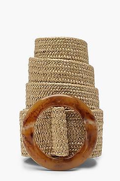 Boohoo Resin Buckle Straw Waist Belt