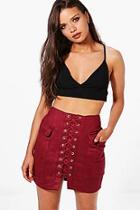 Boohoo Izobel Suedette Lace Up Pocket Side Skirt