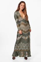 Boohoo Petite Alice Frill Hem Printed Maxi Dress Multi