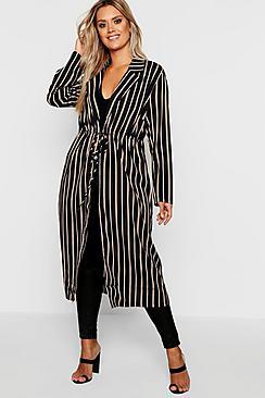 Boohoo Plus Woven Stripe Tie Detail Duster