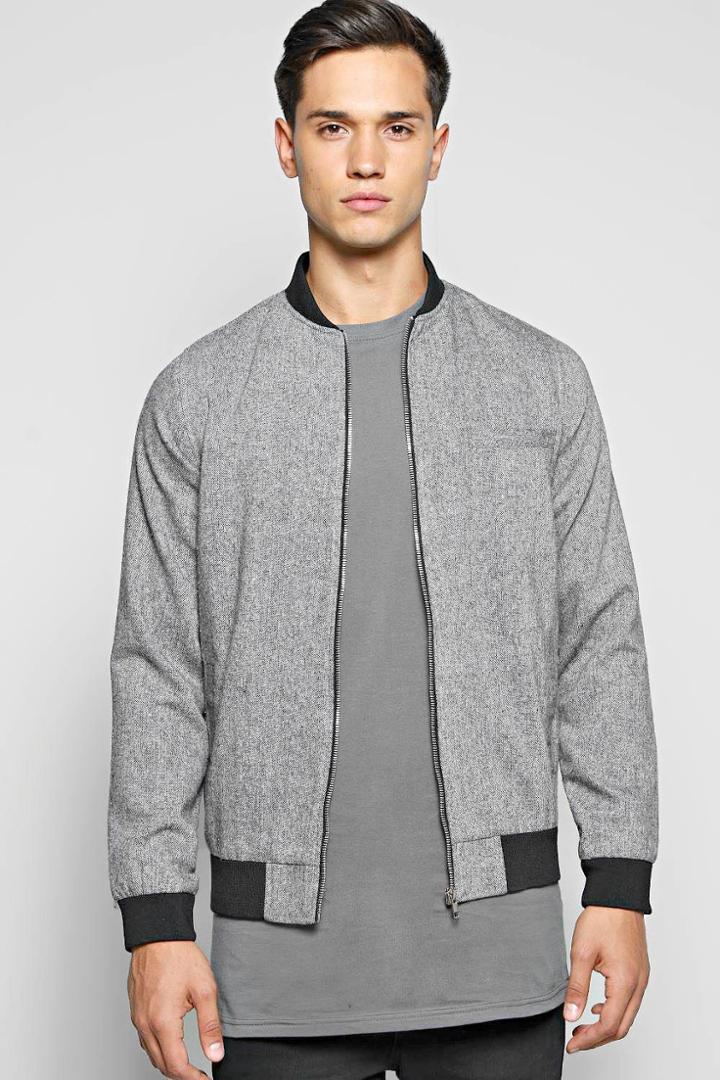 Boohoo Smart Slim Fit Tweed Tailored Bomber Grey