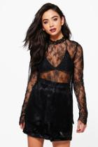 Boohoo Paige Lace High Neck Top Black