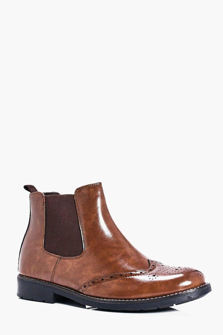 Boohoo Brogue Detail Chelsea Boots Brown