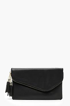 Boohoo Foldover Double Tassel Clutch