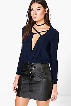 Boohoo Molly Slinky Wrapover Long Sleeve Top