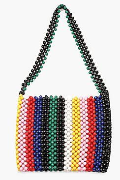 Boohoo Rainbow Stripe Beaded Bag