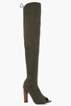 Boohoo Violet Stretch Peeptoe Thigh High Boot Khaki