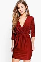 Boohoo Petite Gracie Low Plunge Wrap Dress