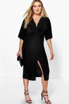 Boohoo Plus Esme Kimono Sleeve Wrap Front Midi Dress Black