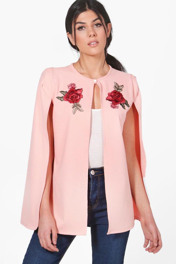 Boohoo Sarah Embroidered Cape Nude