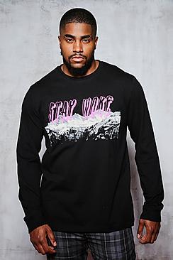 Boohoo Big And Tall Long Sleeve Chest Print T-shirt