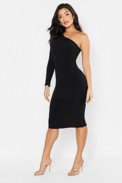 Boohoo Tonal Ribbed One Shoulder Midi Dress
