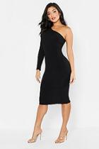 Boohoo Tonal Ribbed One Shoulder Midi Dress