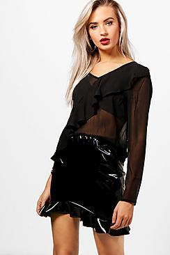 Boohoo One Shoulder Ruffle Woven Top