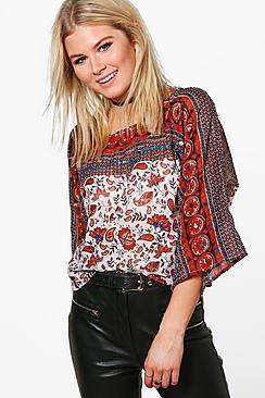 Boohoo Teresa Boutique Embellished Wide Sleeve Top