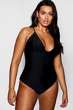 Boohoo Plus Ellie Scallop Edge Swimsuit