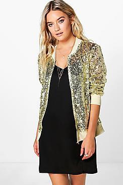 Boohoo Ava Sequin Mesh Bomber Jacket