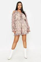 Boohoo Plus Floral Ruffle Cold Shoulder Playsuit