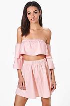 Boohoo Beth Off The Shoulder Woven Mini Skirt Co-ord