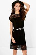 Boohoo Tall Isabelle Lace Trim Dress Black