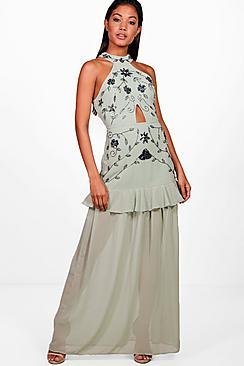Boohoo Boutique Kiki Halterneck Ruffle Maxi Dress