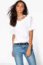 Boohoo Tall Mendi Caged Loop Detail Neck T-shirt Cream