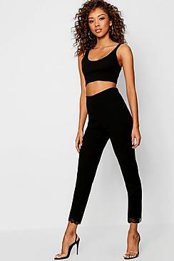 Boohoo Lace Hem Tapered Trouser