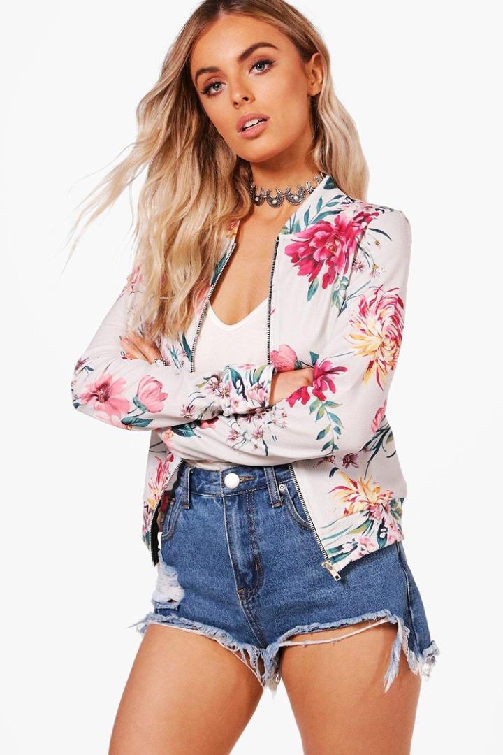 Boohoo Sacha Floral Print Bomber Multi