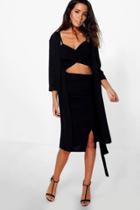 Boohoo Lola Crepe Midi Skirt & Duster Set Black