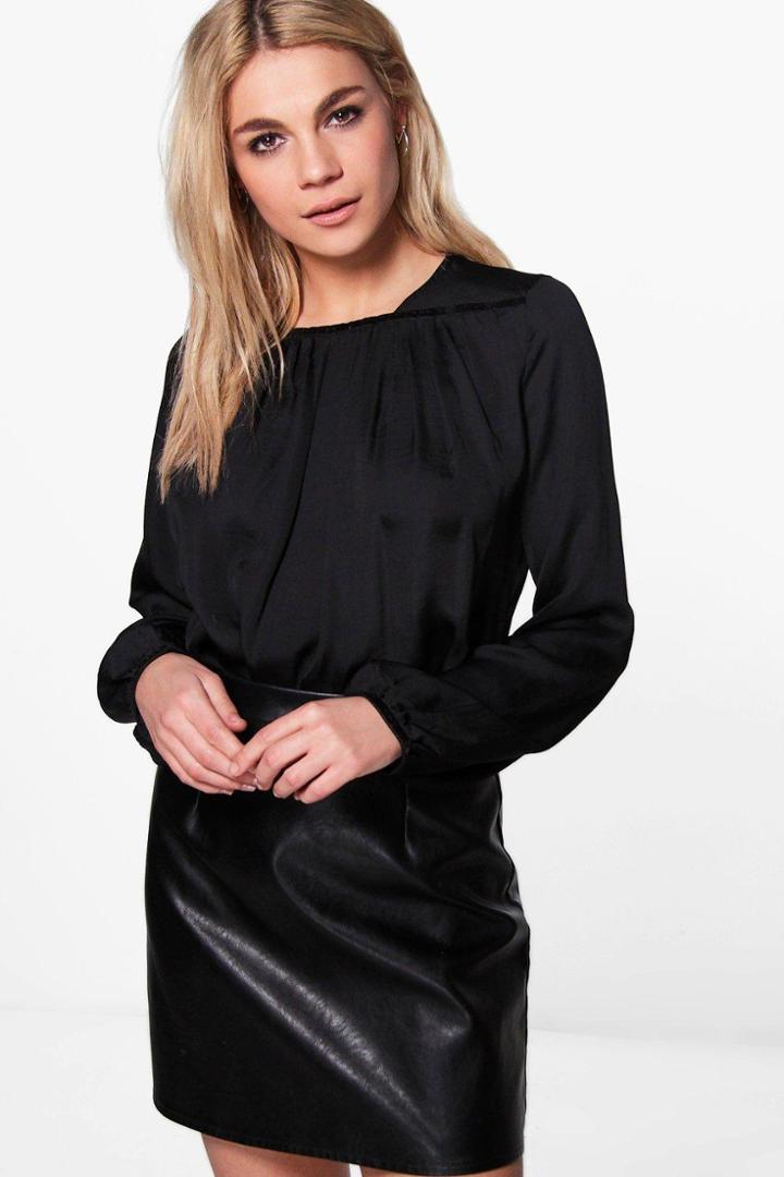 Boohoo Erin Ruched Blouse Black