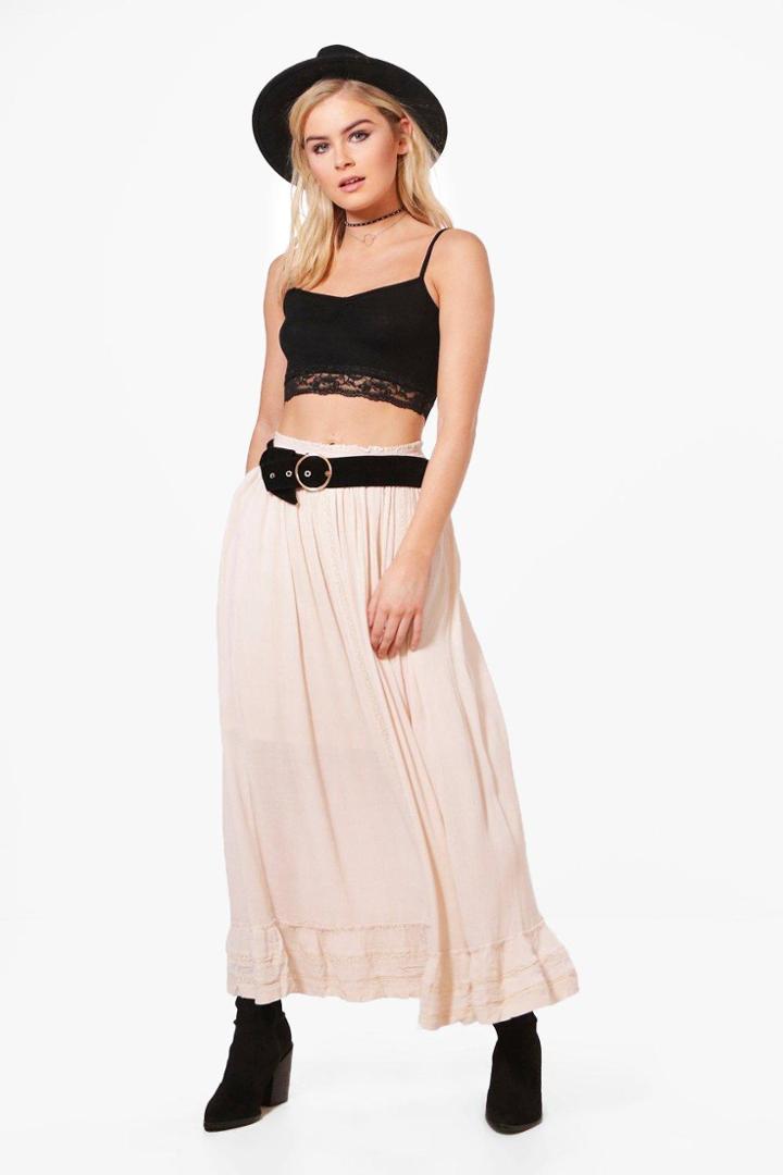 Boohoo Georgia Maxi Skirt Beige