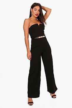 Boohoo Samantha Bandeau Crepe Belted Jumpsuit