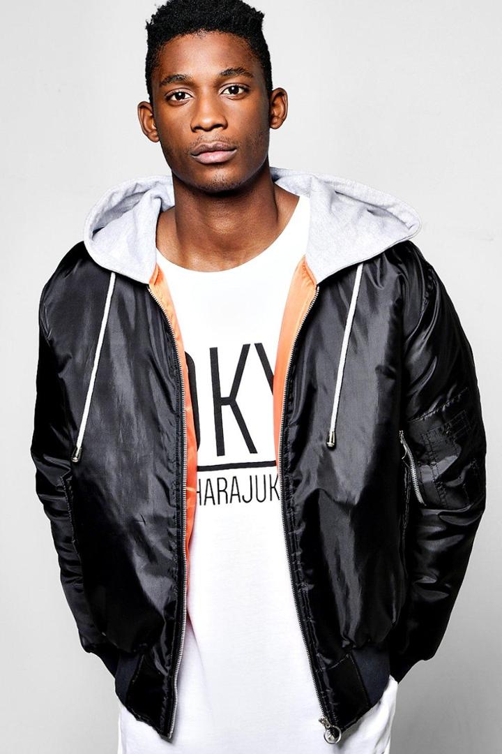 Boohoo Oversized Hooded Ma1 Bomber Jacket Black