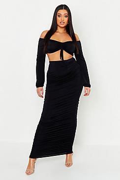 Boohoo Plus Slinky Ruched Midaxi Skirt