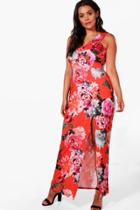 Boohoo Plus Macie Off The Shoulder Floral Maxi Dress Red
